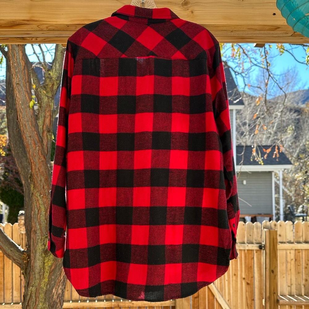 Burnside Vintage Plaid Boyfriend Flannel Shirt Red Black Large Huskers Nebraska - Picture 10 of 16